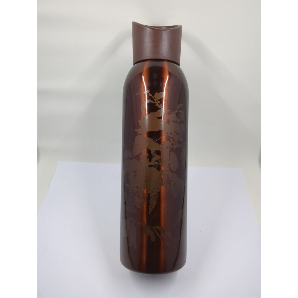 Starbucks 2008 Bronze Brown With Etched Leaves Cold Beverage Metal Water Bottle